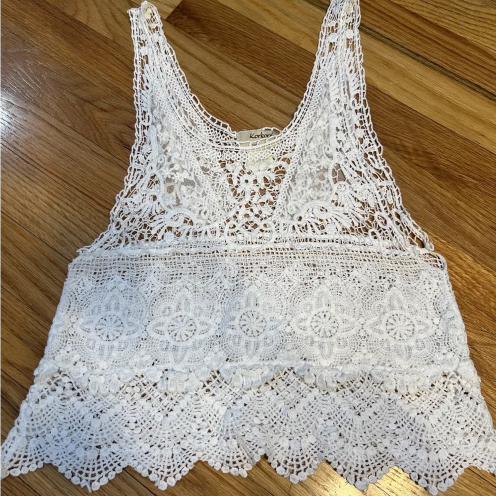 Korkore Virgin Islands Crochet White cotton Tank Top S / M